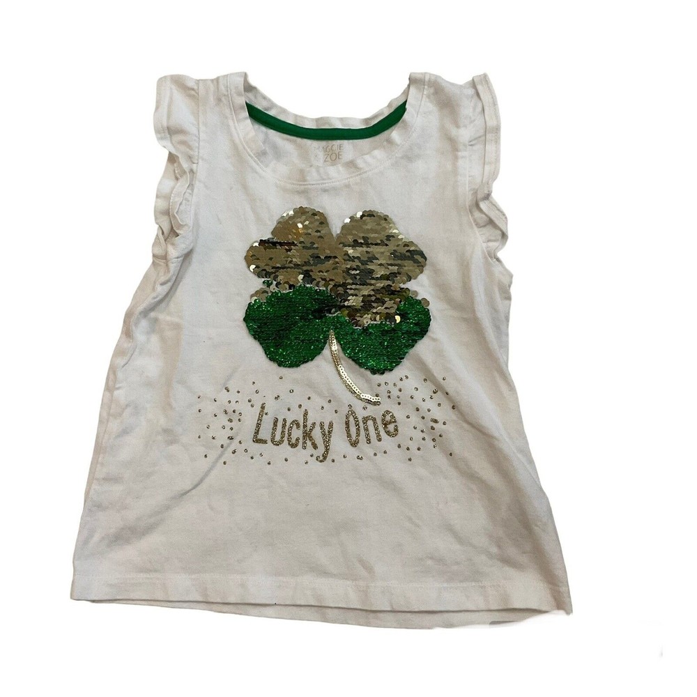 Maggie & Zoe Girls 4 Four Leaf clover White Flutter Sleeve Top size 4 US (au 7)